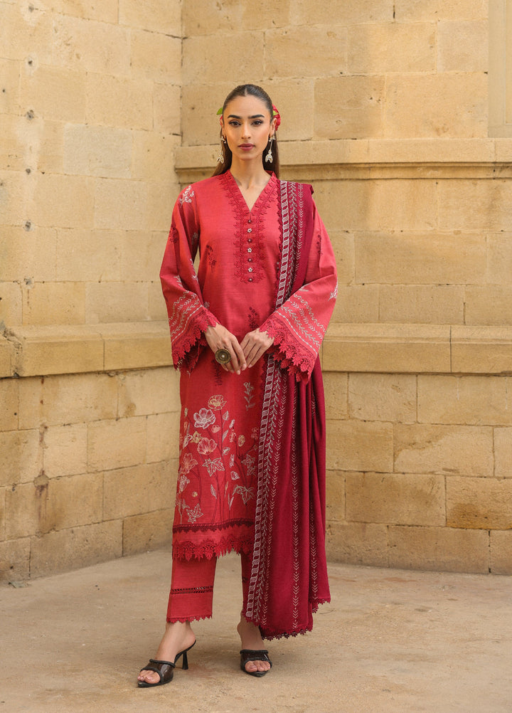 Sahar Embroidered Khaddar Suits Unstitched 3 Piece AW2-25-07 Vermilion  Glow - Winter Collection