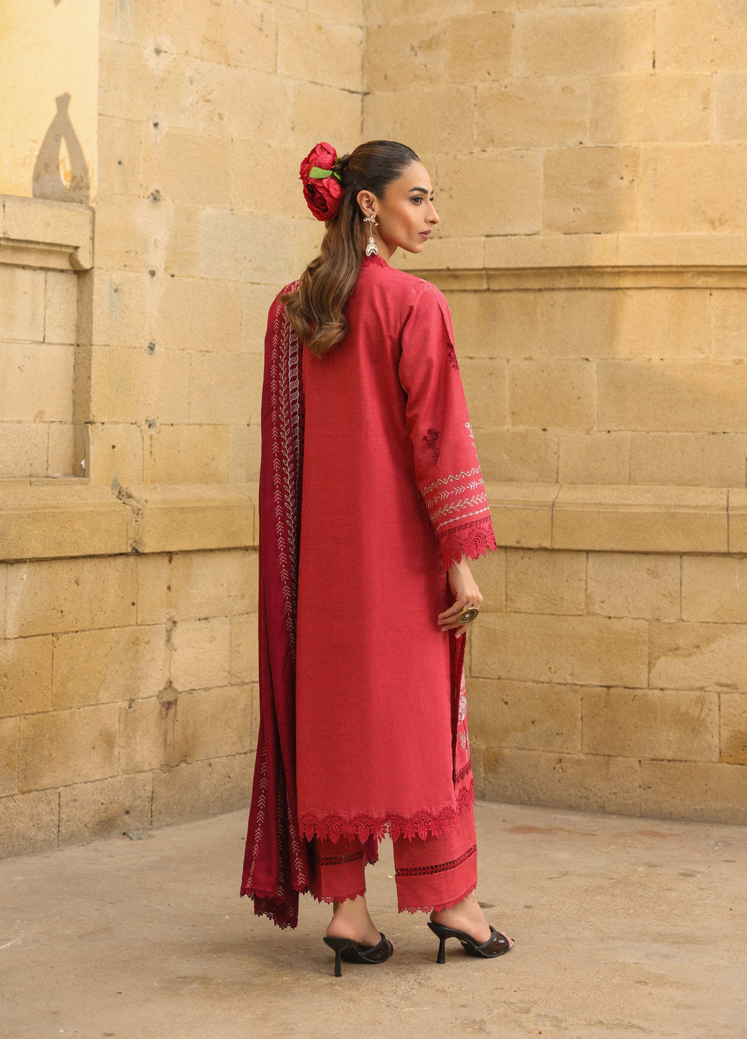 Sahar Embroidered Khaddar Suits Unstitched 3 Piece AW2-25-07 Vermilion  Glow - Winter Collection