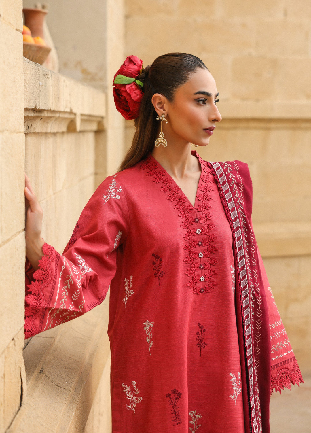 Sahar Embroidered Khaddar Suits Unstitched 3 Piece AW2-25-07 Vermilion  Glow - Winter Collection