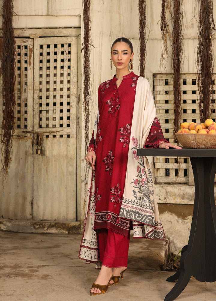 Sahar Printed Jacquard Suits Unstitched 3 Piece AW2-25-08 Eternal Rose - Winter Collection