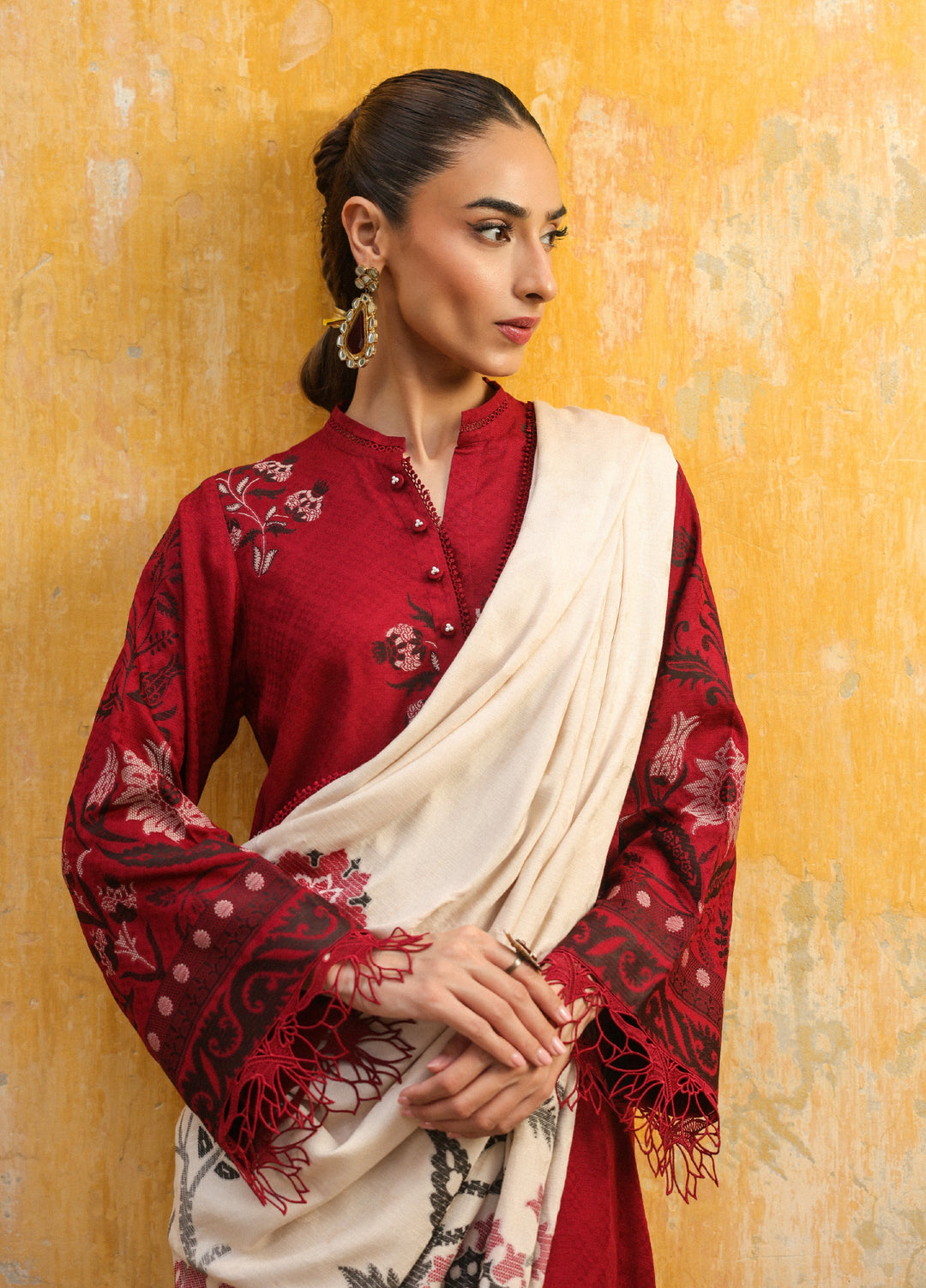 Sahar Printed Jacquard Suits Unstitched 3 Piece AW2-25-08 Eternal Rose - Winter Collection