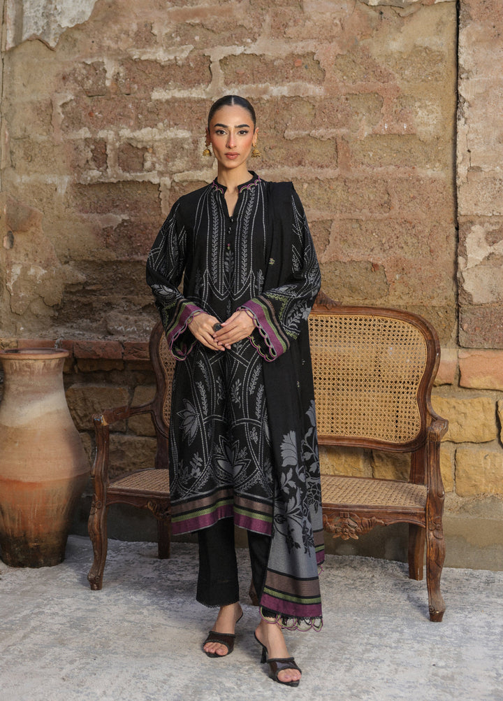 Sahar Printed Jacquard Suits Unstitched 3 Piece AW2-25-09 Velour Noir - Winter Collection