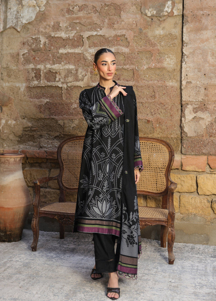 Sahar Printed Jacquard Suits Unstitched 3 Piece AW2-25-09 Velour Noir - Winter Collection