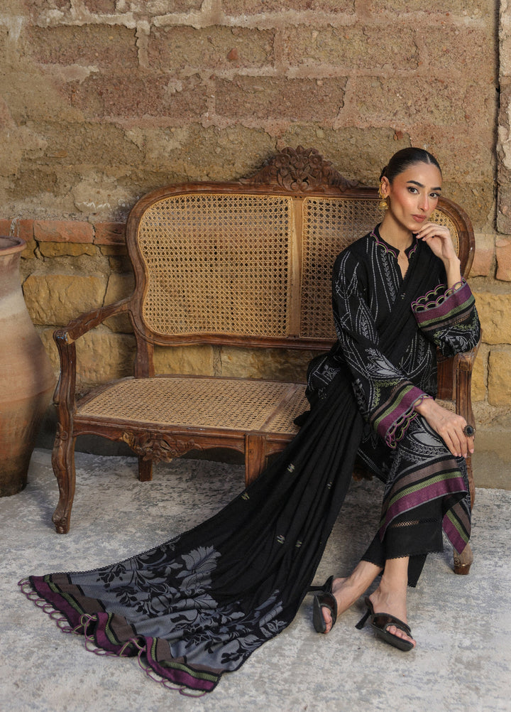 Sahar Printed Jacquard Suits Unstitched 3 Piece AW2-25-09 Velour Noir - Winter Collection