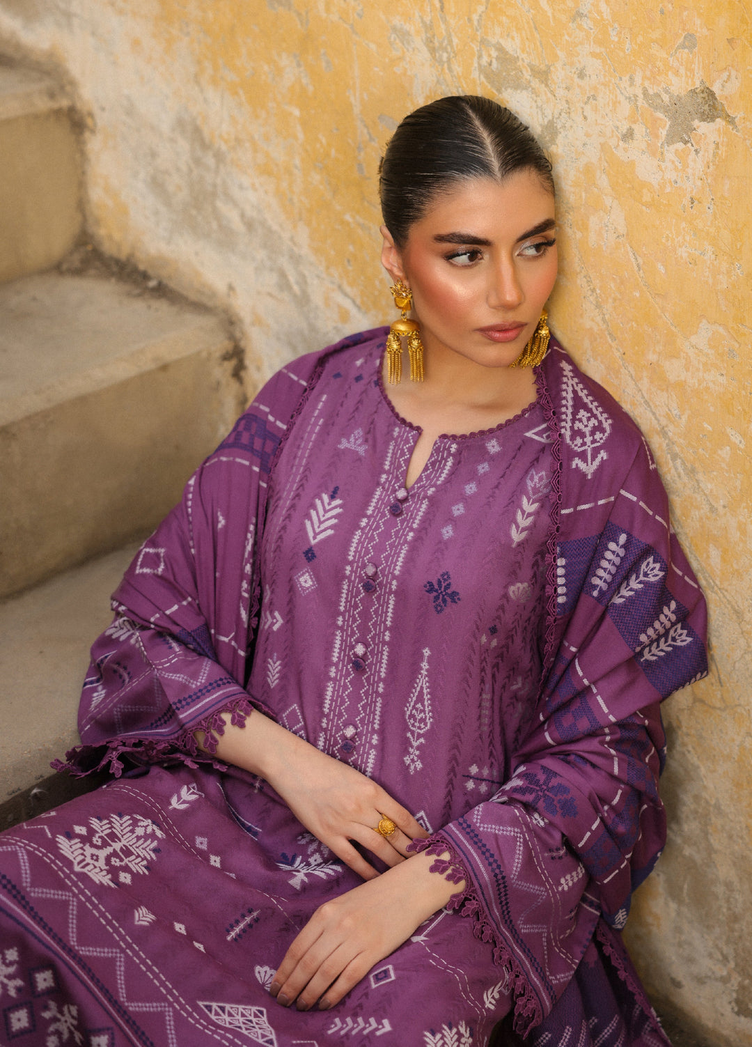 Sahar Printed Jacquard Suits Unstitched 3 Piece AW2-25-10 Twilight Orchid - Winter Collection