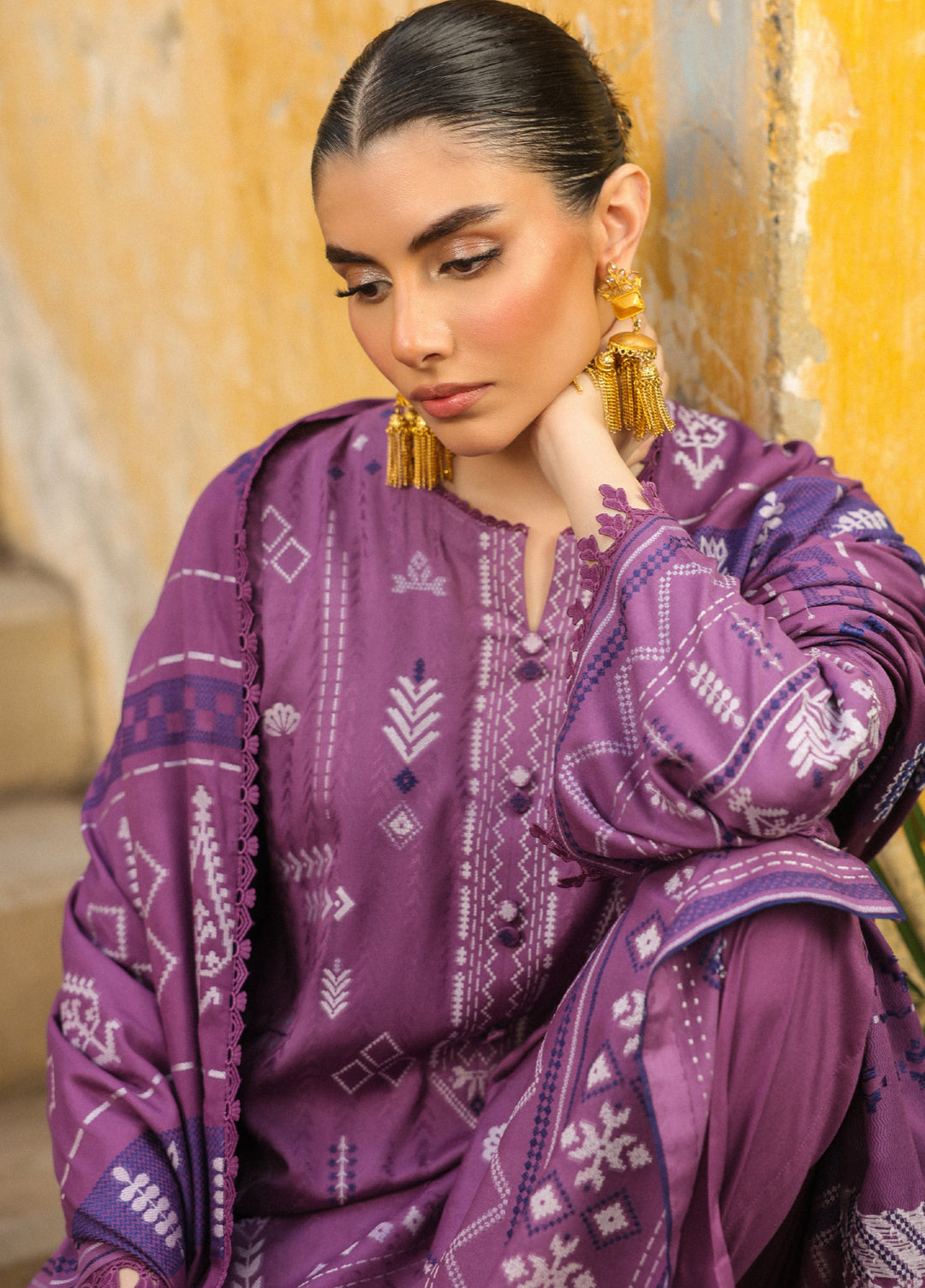 Sahar Printed Jacquard Suits Unstitched 3 Piece AW2-25-10 Twilight Orchid - Winter Collection