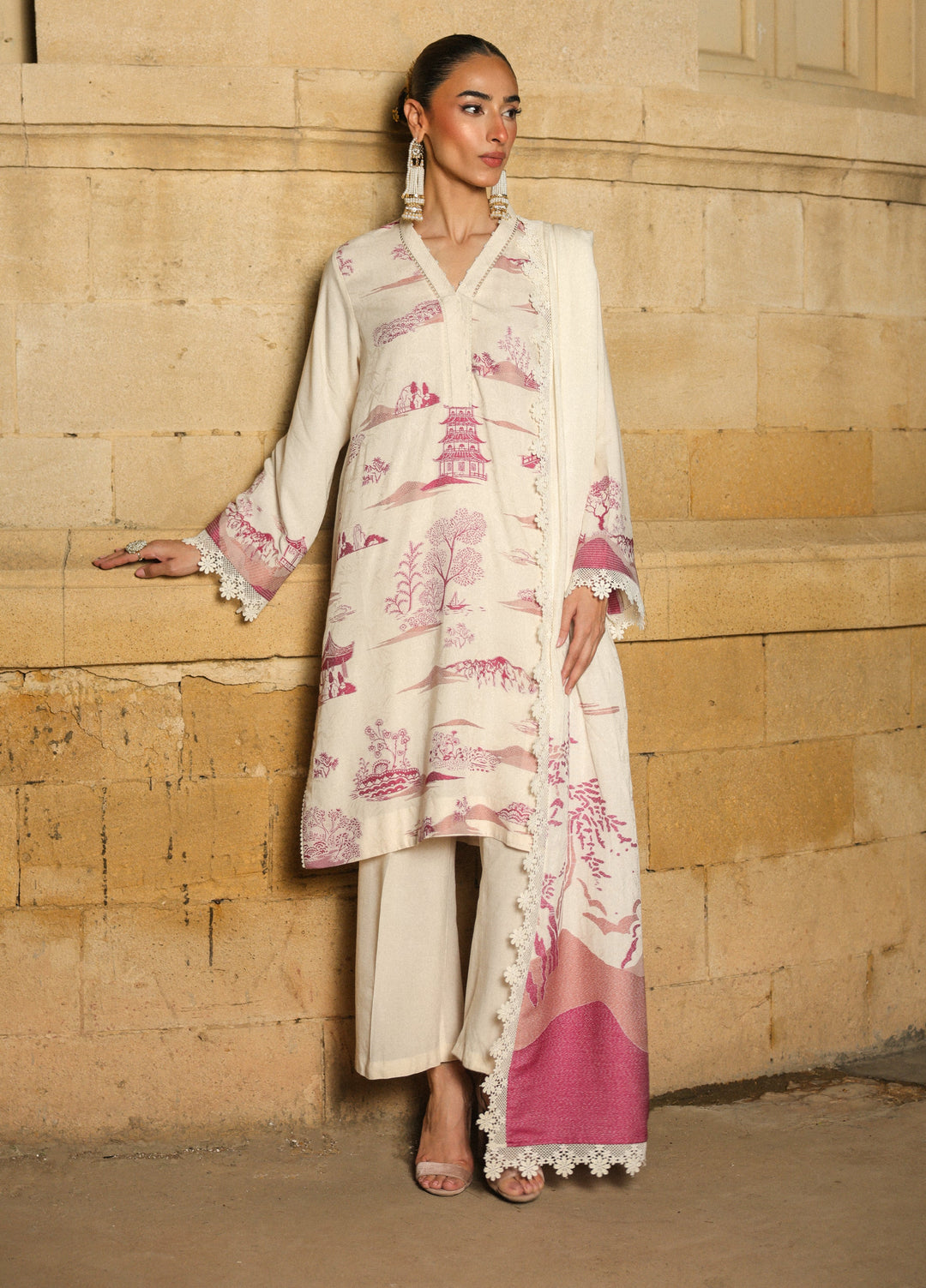 Sahar Printed Jacquard Suits Unstitched 3 Piece AW2-25-12 Celeste bloom - Winter Collection