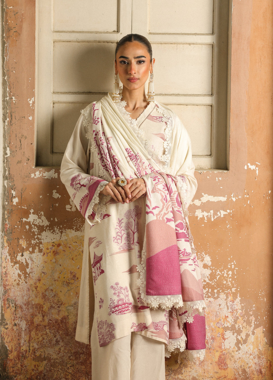 Sahar Printed Jacquard Suits Unstitched 3 Piece AW2-25-12 Celeste bloom - Winter Collection