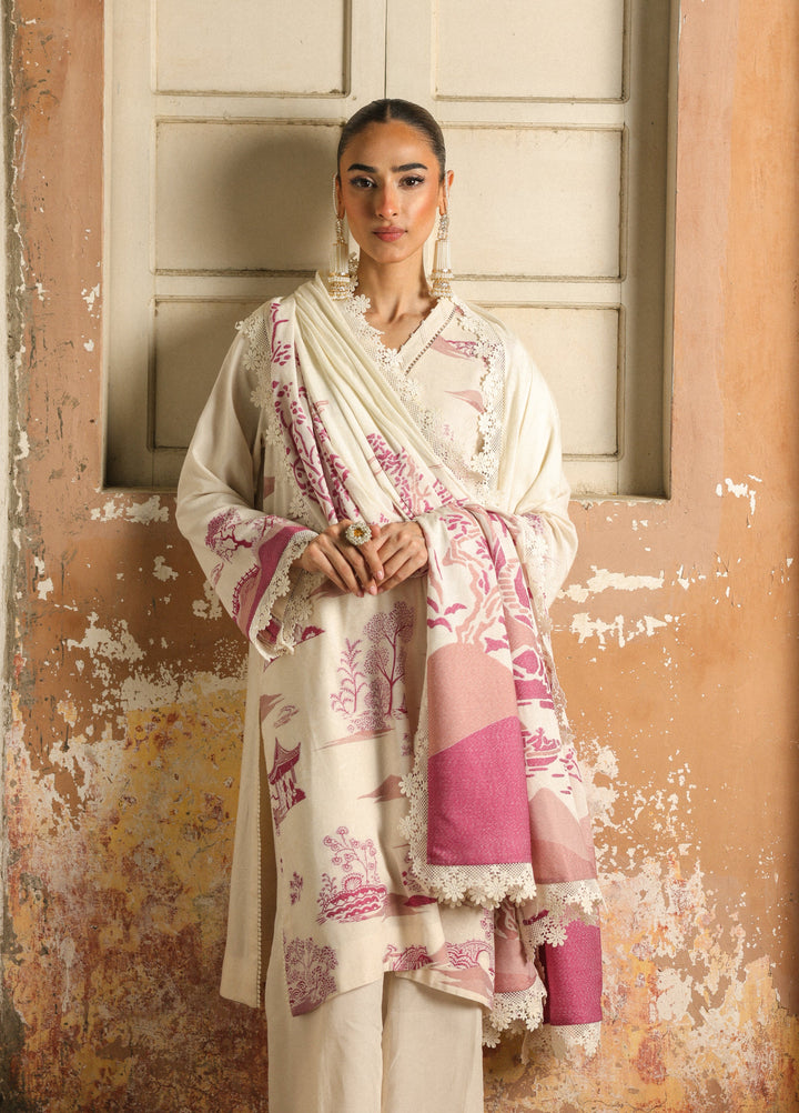 Sahar Printed Jacquard Suits Unstitched 3 Piece AW2-25-12 Celeste bloom - Winter Collection