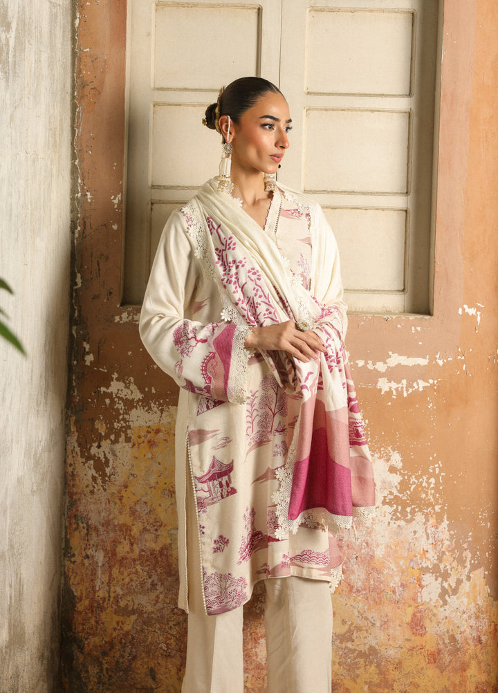 Sahar Printed Jacquard Suits Unstitched 3 Piece AW2-25-12 Celeste bloom - Winter Collection