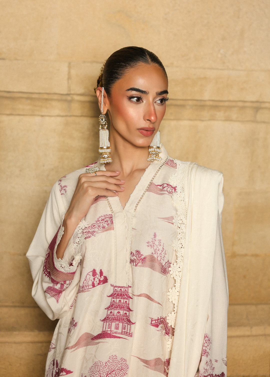 Sahar Printed Jacquard Suits Unstitched 3 Piece AW2-25-12 Celeste bloom - Winter Collection