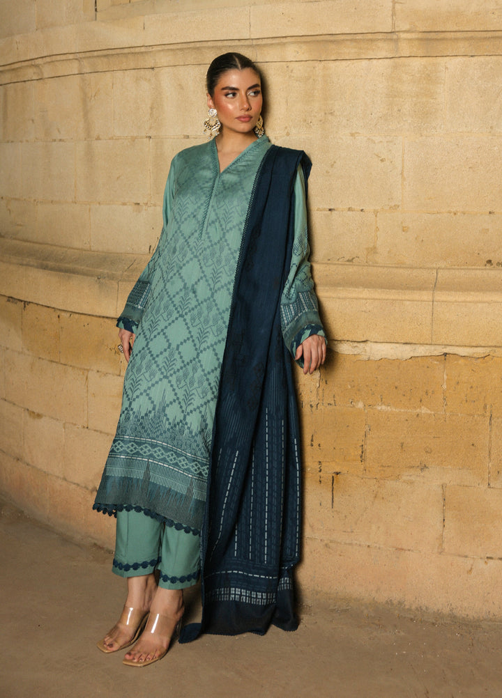 Sahar Printed Jacquard Suits Unstitched 3 Piece AW2-25-13 Mystic Emerald - Winter Collection