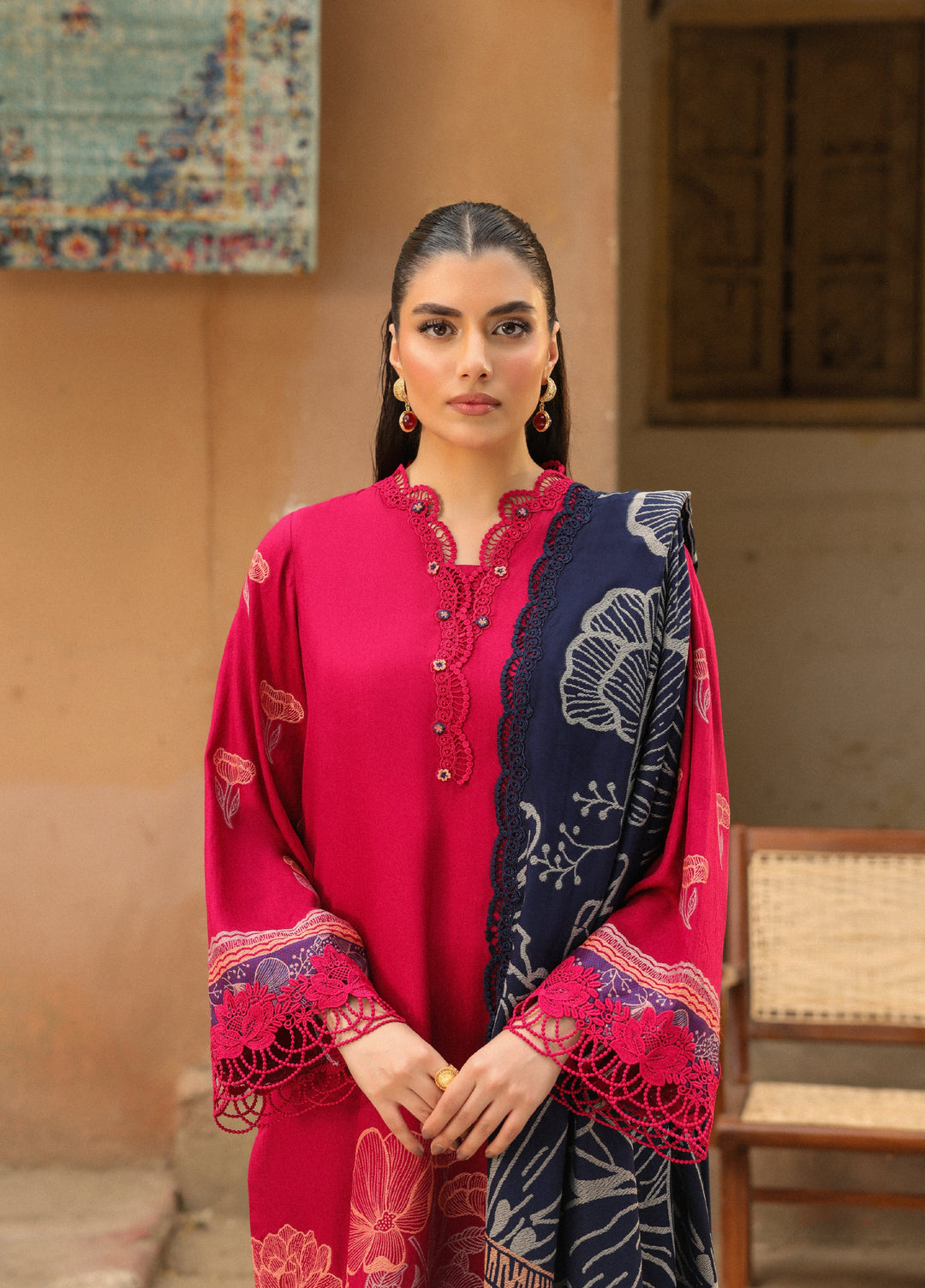 Sahar Printed Jacquard Suits Unstitched 3 Piece AW2-25-14 Pink Horizon - Winter Collection