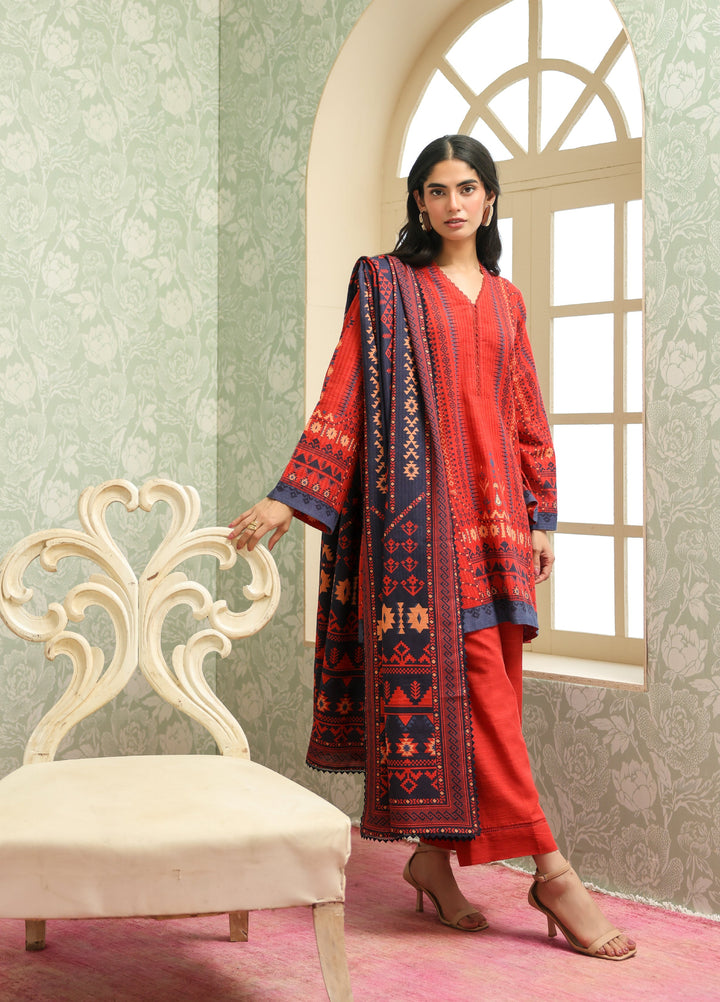 Sahar Printed Khaddar Suits Unstitched 3 Piece AW2-25-15 Aztec Flame - Winter Collection