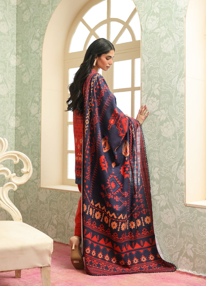 Sahar Printed Khaddar Suits Unstitched 3 Piece AW2-25-15 Aztec Flame - Winter Collection