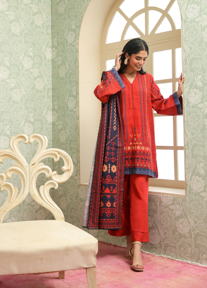Sahar Printed Khaddar Suits Unstitched 3 Piece AW2-25-15 Aztec Flame - Winter Collection