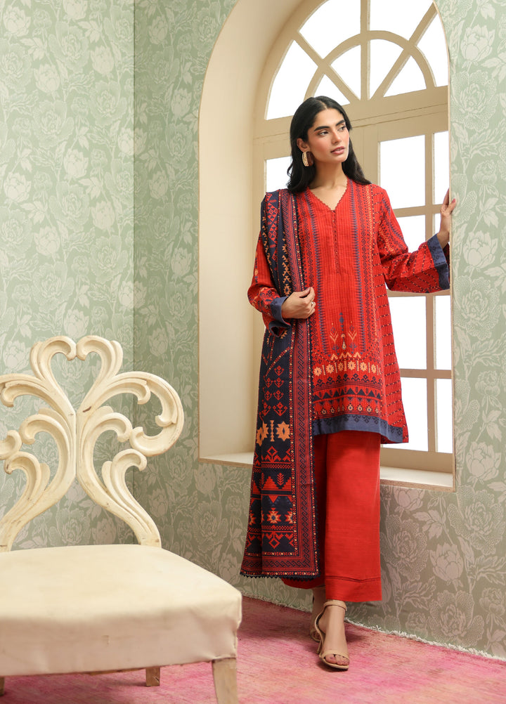 Sahar Printed Khaddar Suits Unstitched 3 Piece AW2-25-15 Aztec Flame - Winter Collection