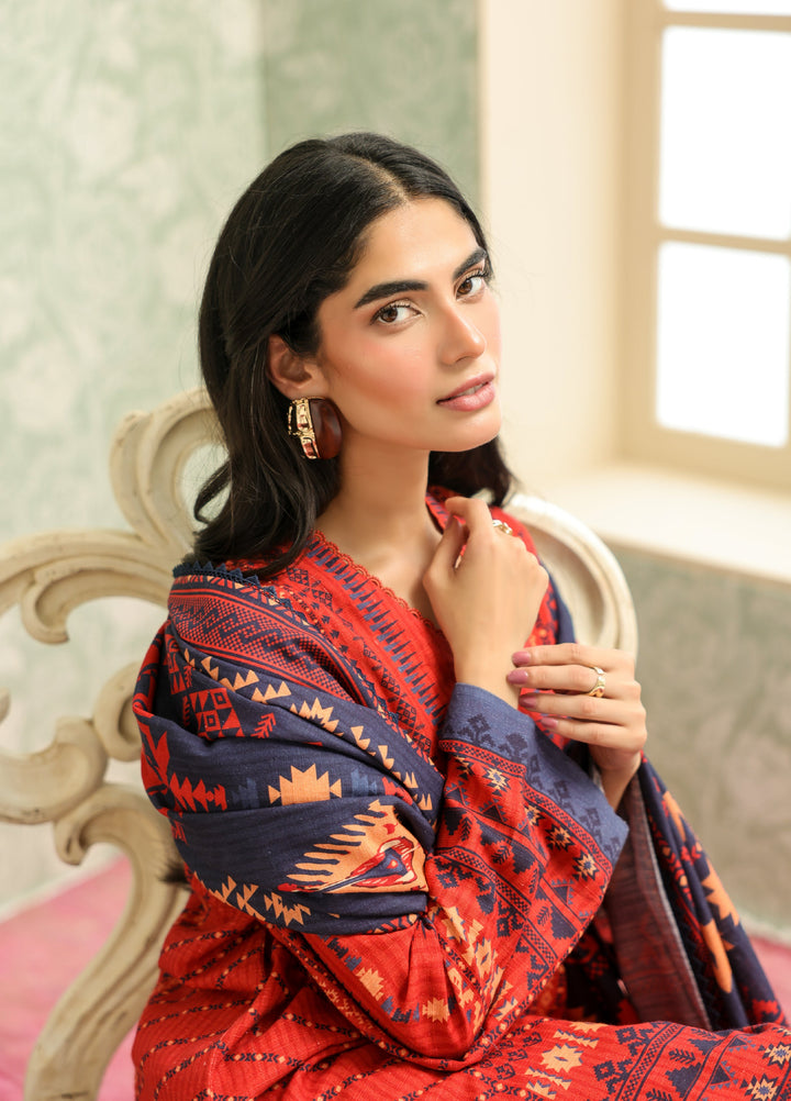 Sahar Printed Khaddar Suits Unstitched 3 Piece AW2-25-15 Aztec Flame - Winter Collection