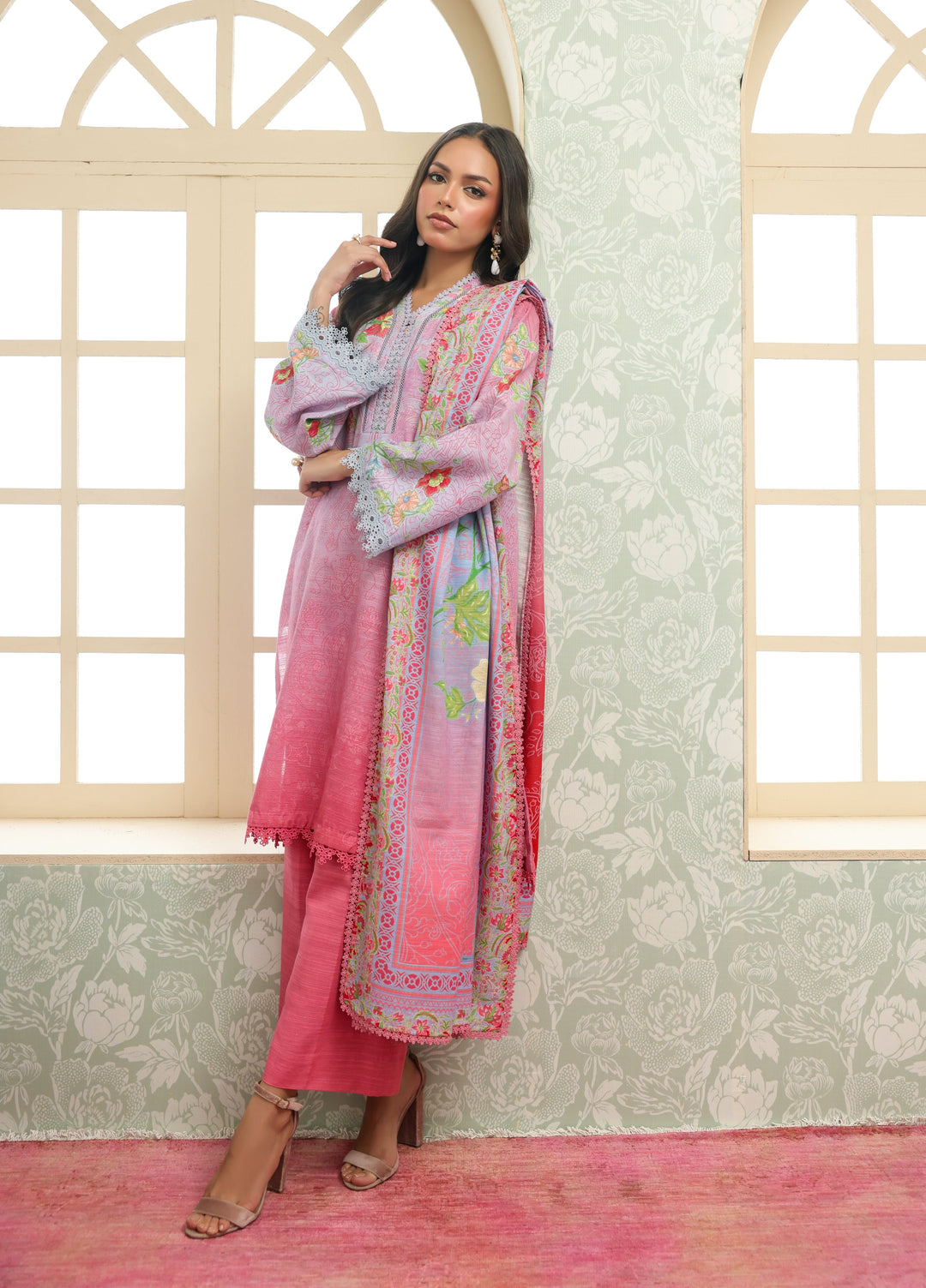 Sahar Printed Khaddar Suits Unstitched 3 Piece AW2-25-16 Sky Blush - Winter Collection