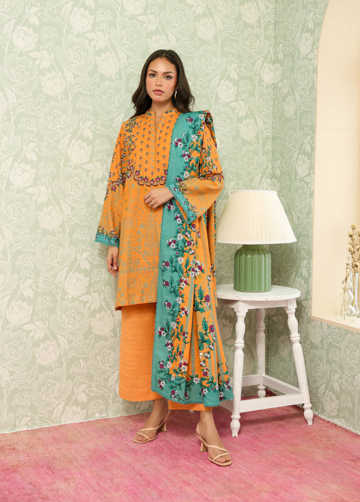 Sahar Printed Khaddar Suits Unstitched 3 Piece AW2-25-17 Sun Spice - Winter Collection