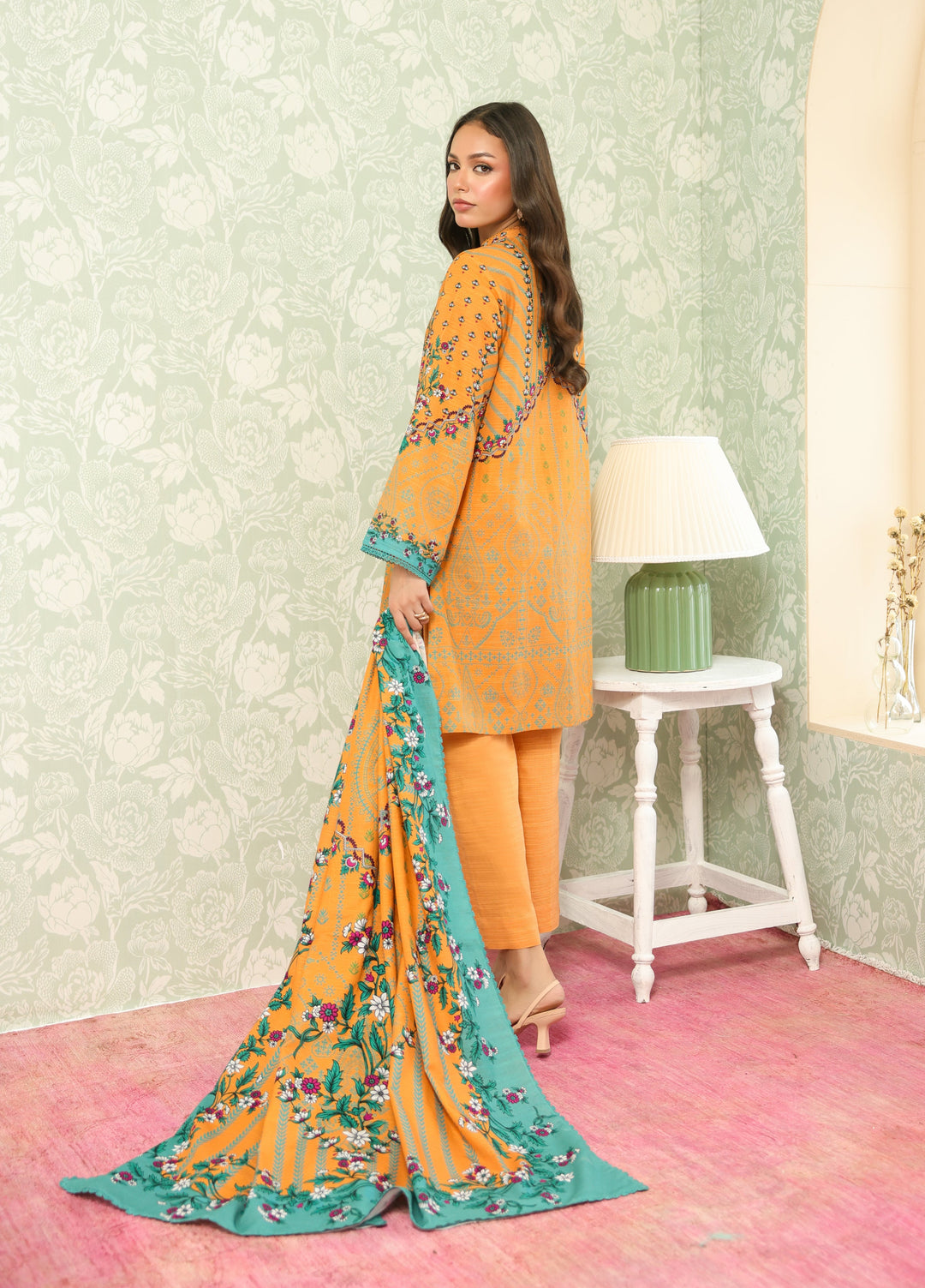 Sahar Printed Khaddar Suits Unstitched 3 Piece AW2-25-17 Sun Spice - Winter Collection