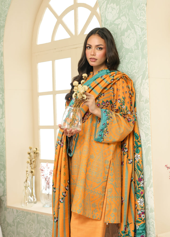 Sahar Printed Khaddar Suits Unstitched 3 Piece AW2-25-17 Sun Spice - Winter Collection