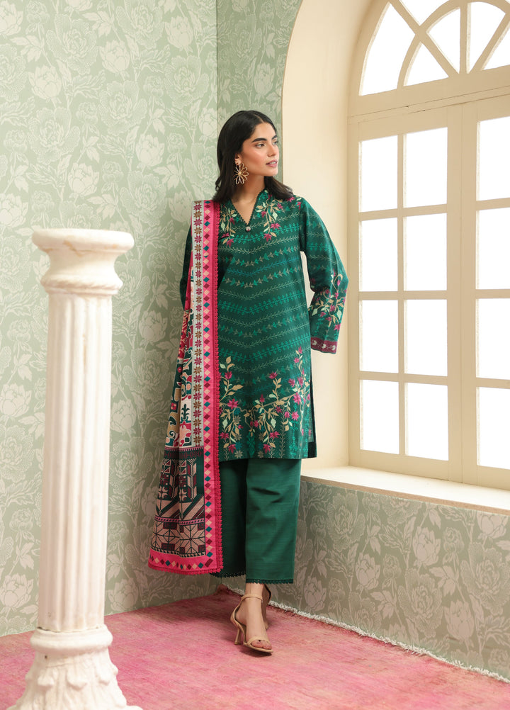 Sahar Printed Khaddar Suits Unstitched 3 Piece AW2-25-18 Eternal Emerald - Winter Collection