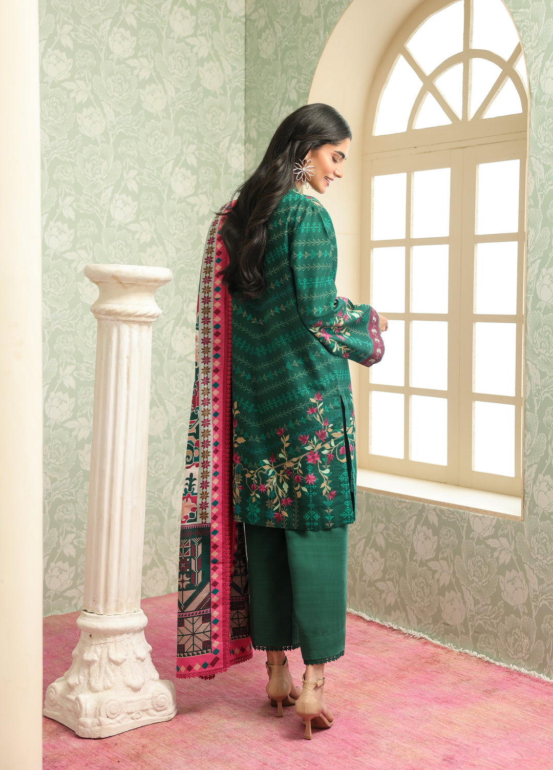 Sahar Printed Khaddar Suits Unstitched 3 Piece AW2-25-18 Eternal Emerald - Winter Collection