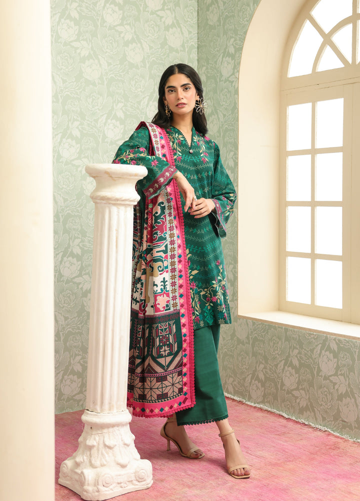 Sahar Printed Khaddar Suits Unstitched 3 Piece AW2-25-18 Eternal Emerald - Winter Collection