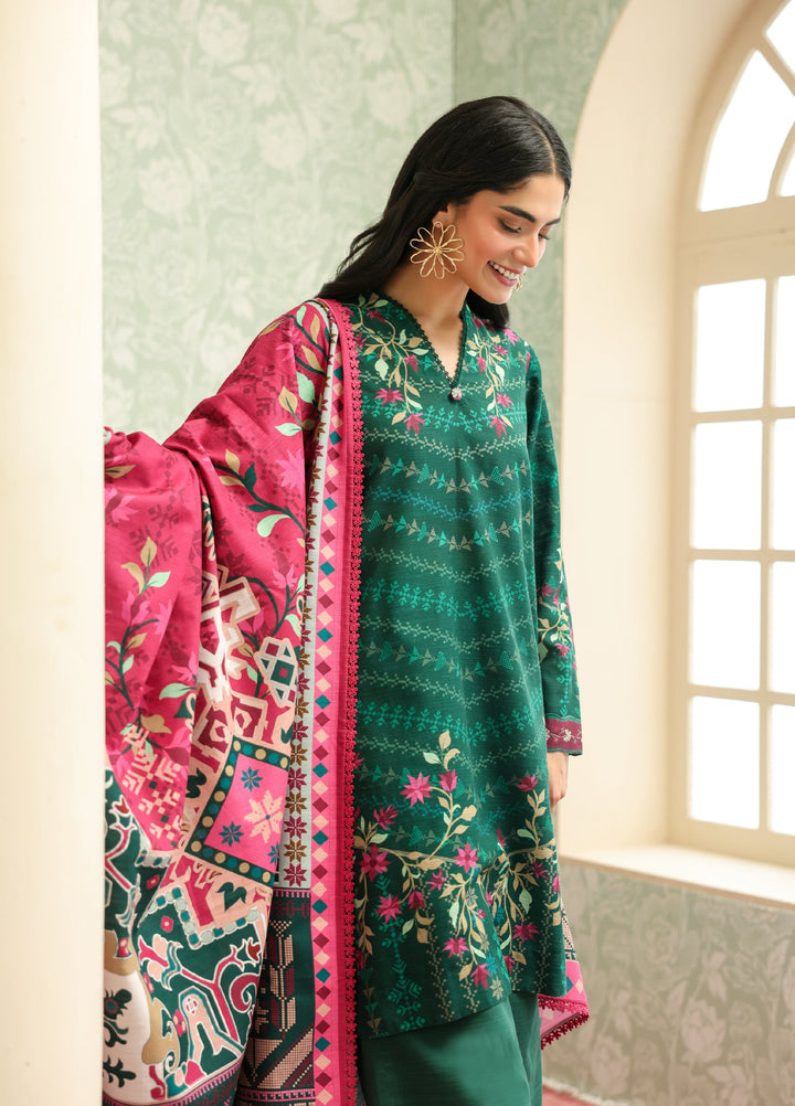 Sahar Printed Khaddar Suits Unstitched 3 Piece AW2-25-18 Eternal Emerald - Winter Collection