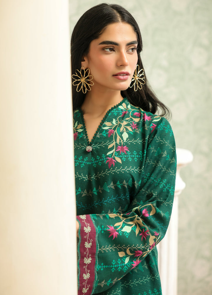 Sahar Printed Khaddar Suits Unstitched 3 Piece AW2-25-18 Eternal Emerald - Winter Collection