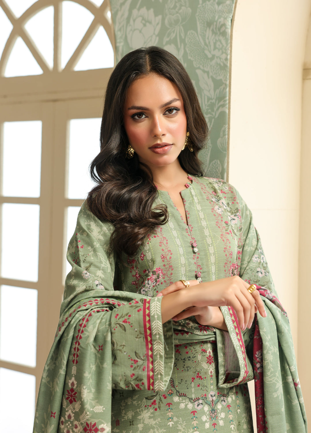 Sahar Printed Khaddar Suits Unstitched 3 Piece AW2-25-19 Rose Meadow - Winter Collection