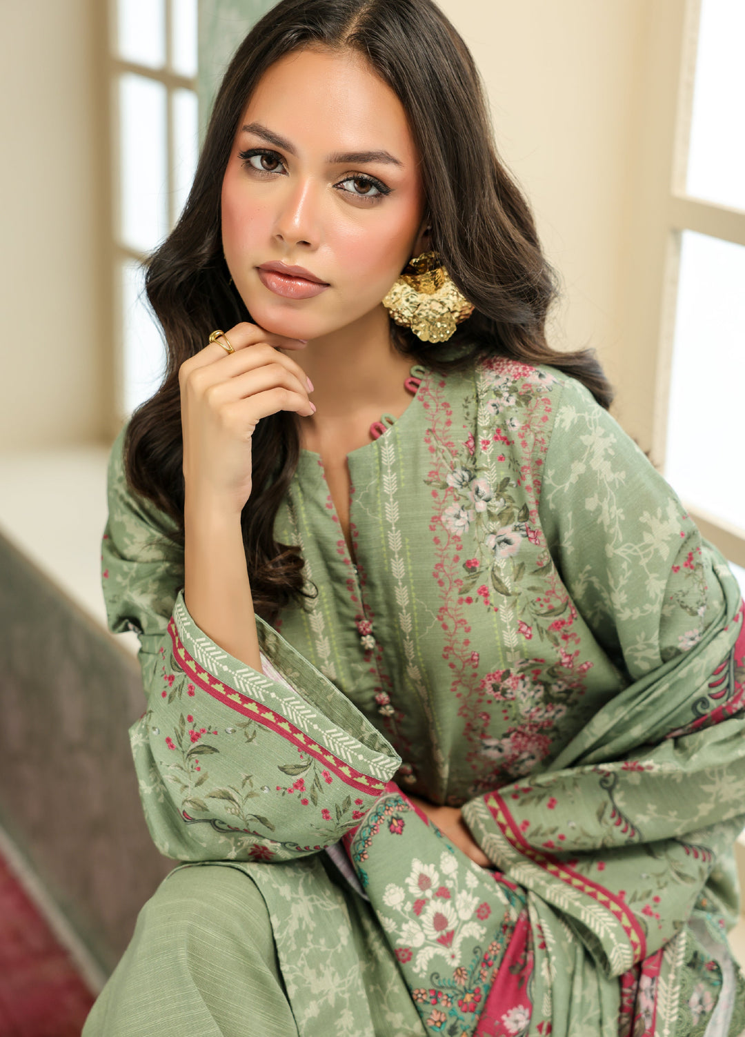 Sahar Printed Khaddar Suits Unstitched 3 Piece AW2-25-19 Rose Meadow - Winter Collection