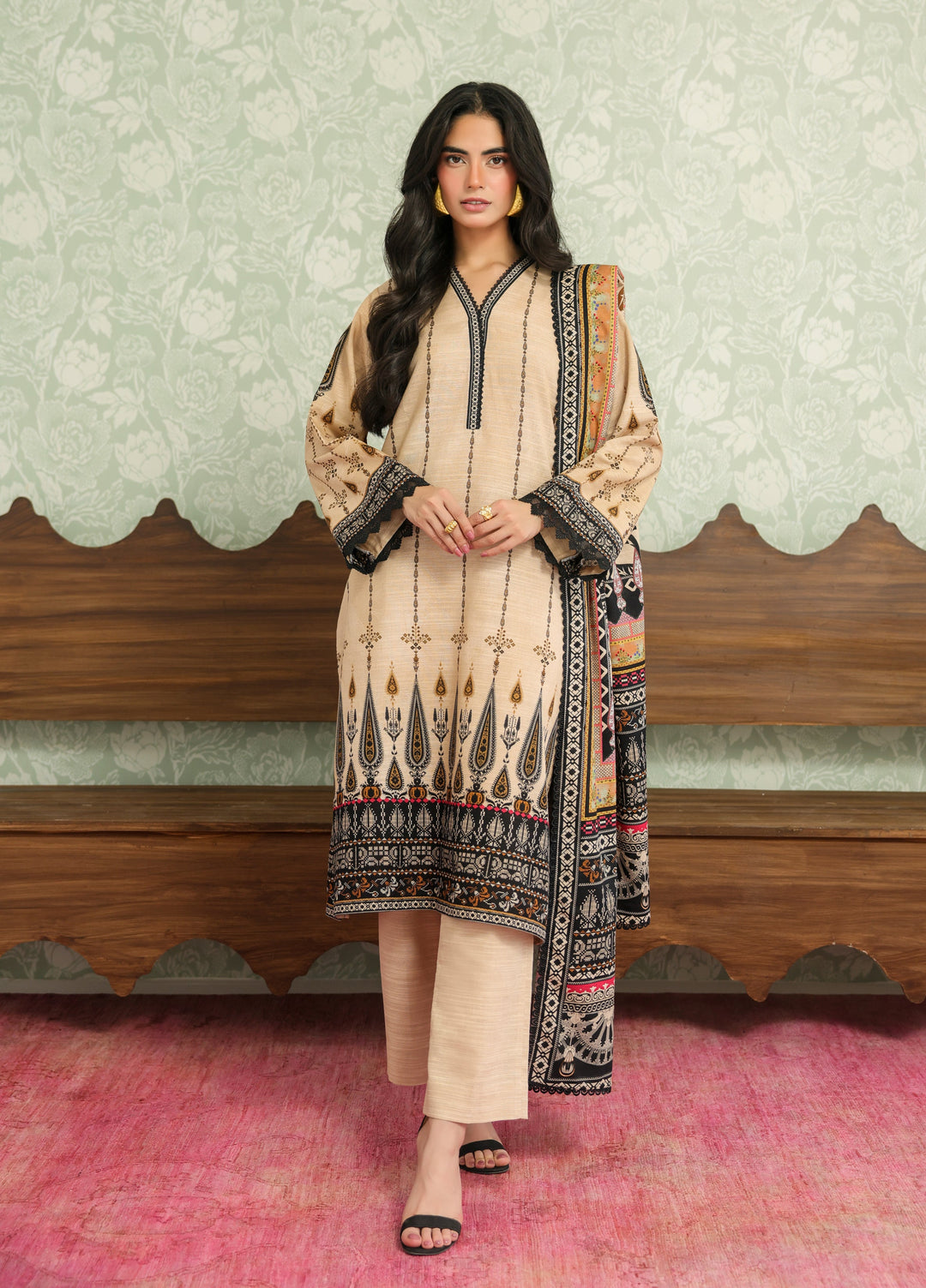 Sahar Printed Khaddar Suits Unstitched 3 Piece AW2-25-21 Ornate Desert - Winter Collection