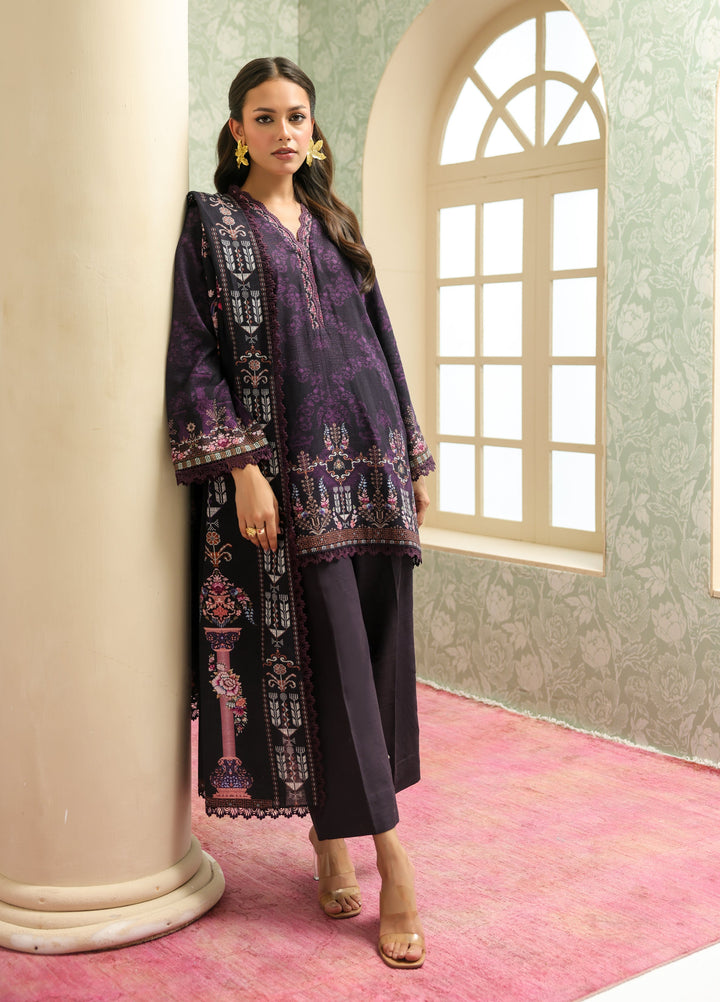 Sahar Printed Khaddar Suits Unstitched 3 Piece AW2-25-22 Plum Noir - Winter Collection