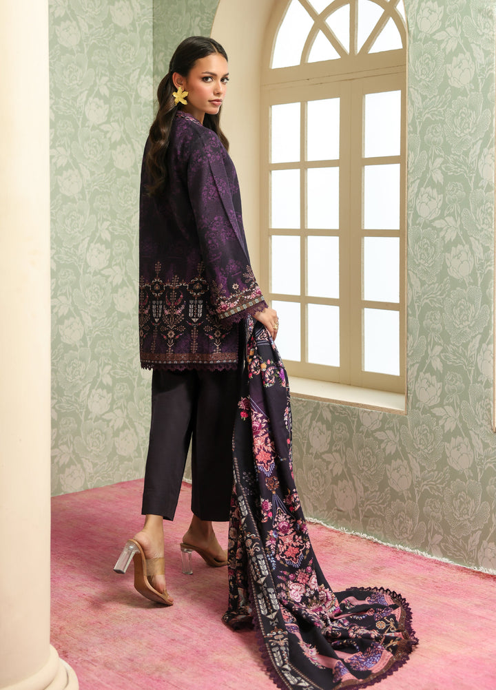 Sahar Printed Khaddar Suits Unstitched 3 Piece AW2-25-22 Plum Noir - Winter Collection