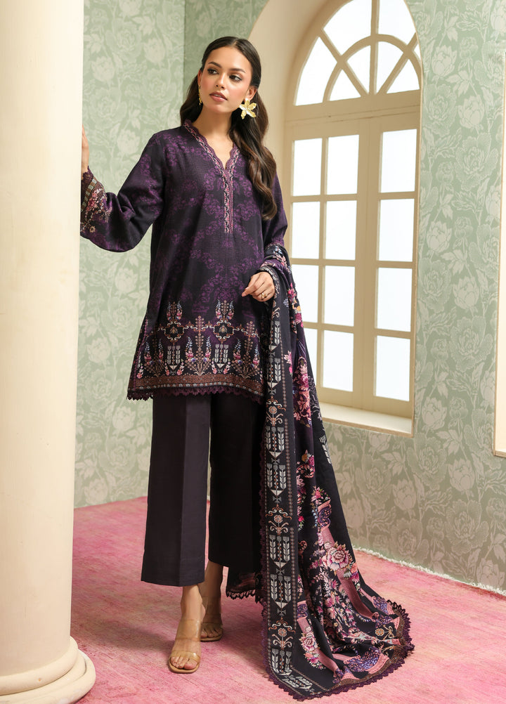 Sahar Printed Khaddar Suits Unstitched 3 Piece AW2-25-22 Plum Noir - Winter Collection
