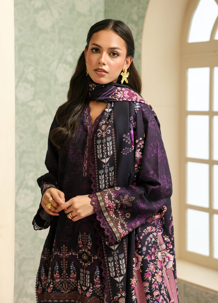 Sahar Printed Khaddar Suits Unstitched 3 Piece AW2-25-22 Plum Noir - Winter Collection