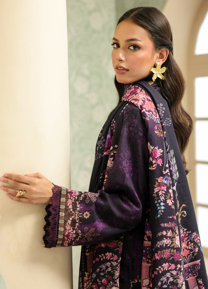 Sahar Printed Khaddar Suits Unstitched 3 Piece AW2-25-22 Plum Noir - Winter Collection