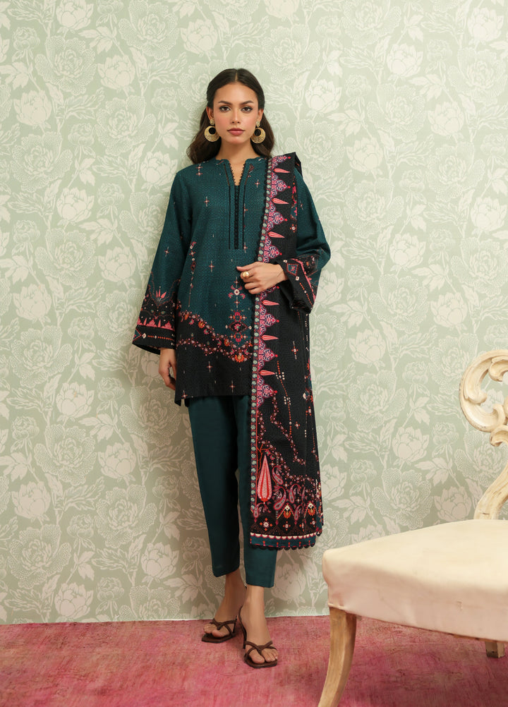 Sahar Printed Khaddar Suits Unstitched 3 Piece AW2-25-23 Obsidian Green - Winter Collection