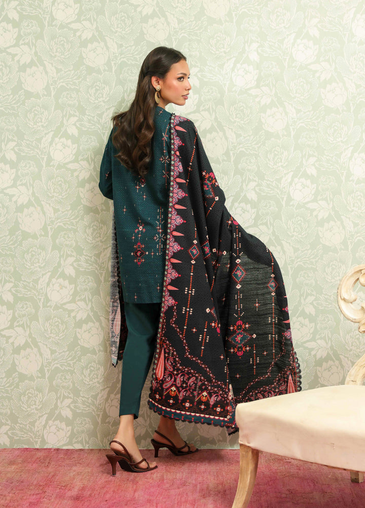 Sahar Printed Khaddar Suits Unstitched 3 Piece AW2-25-23 Obsidian Green - Winter Collection