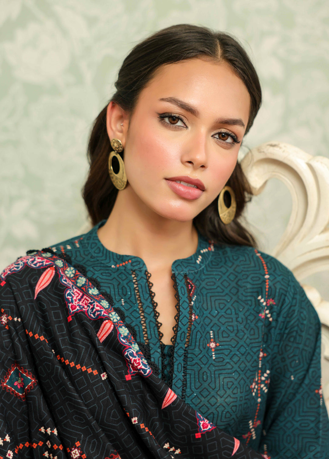 Sahar Printed Khaddar Suits Unstitched 3 Piece AW2-25-23 Obsidian Green - Winter Collection