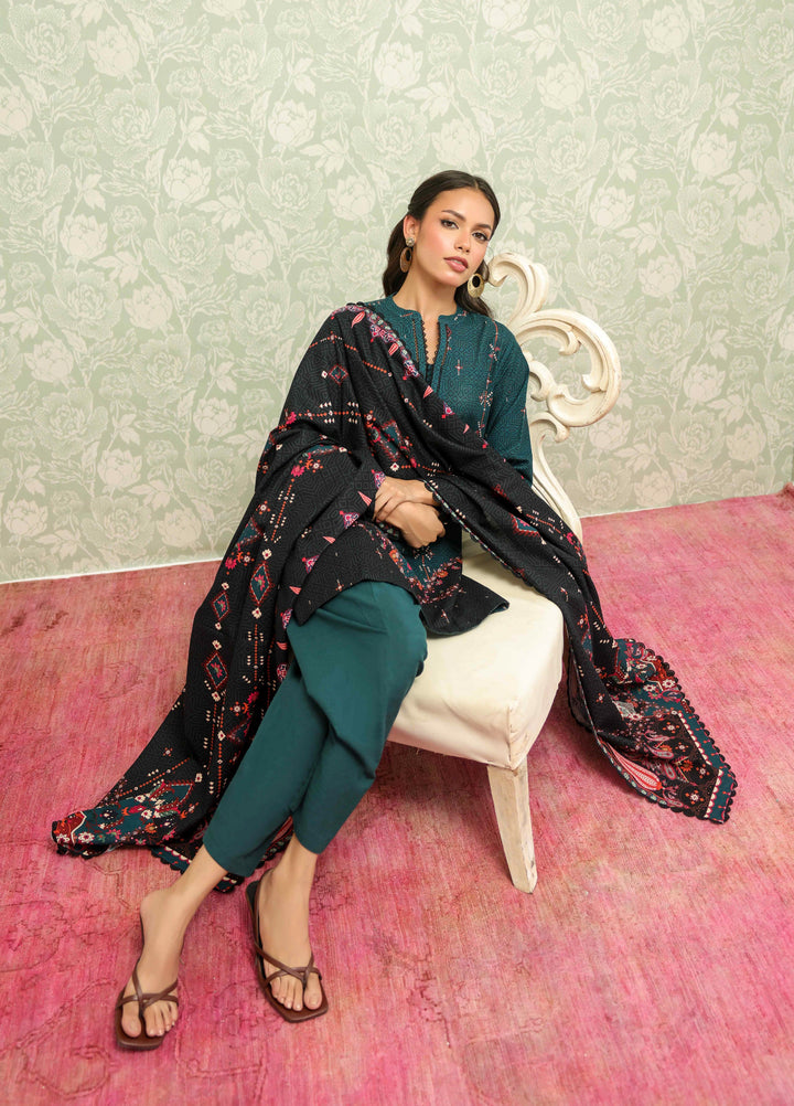 Sahar Printed Khaddar Suits Unstitched 3 Piece AW2-25-23 Obsidian Green - Winter Collection
