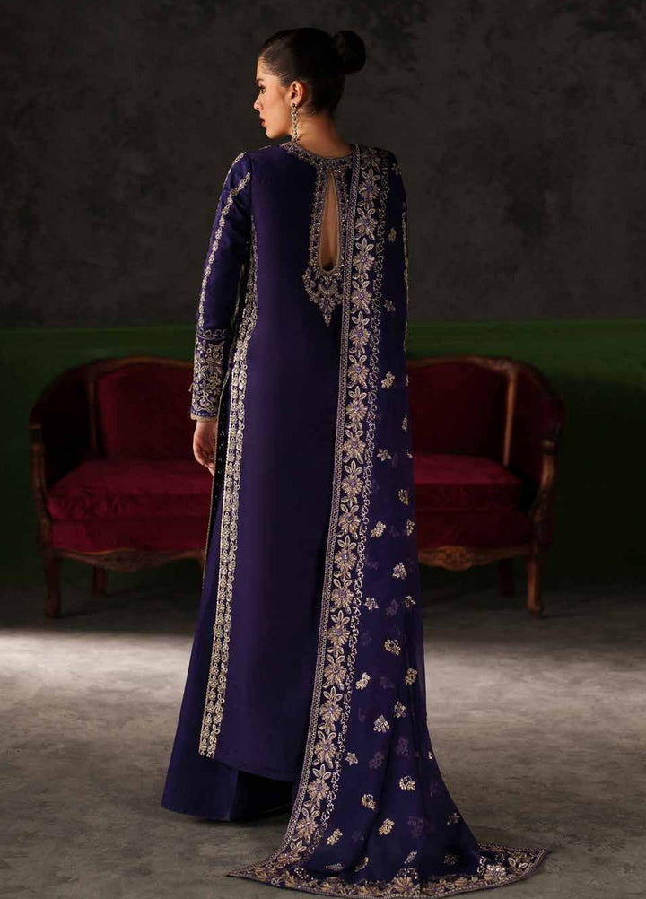 Verve Silk Edit by Emaan Adeel Unstitched Embroidered Raw Silk 3 Piece Suit EA26UVF Azure Sapphire - Festive Collection