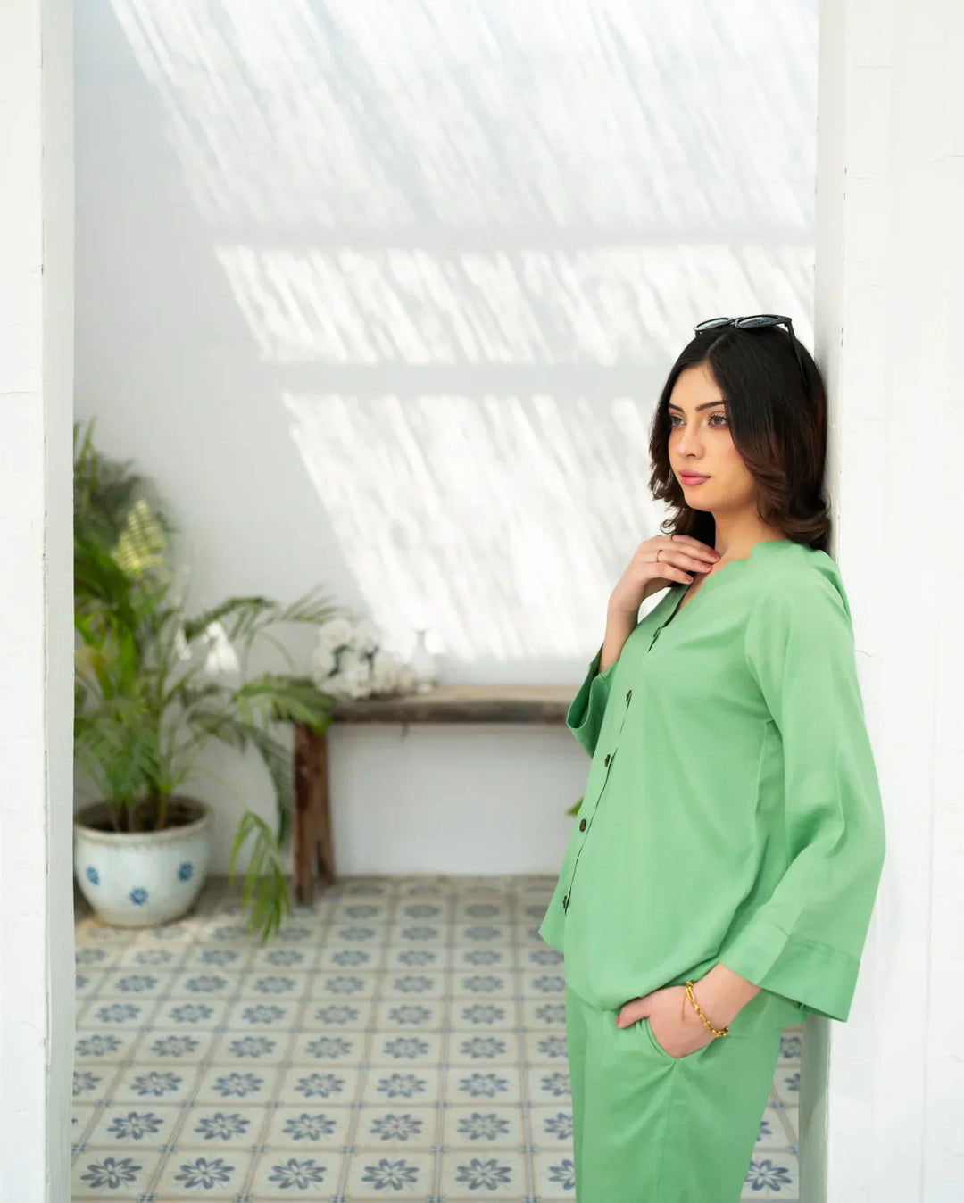 Zauk Women RTW 2 Piece Solids Wrinkle Free Crepe Green Goddess - Casual Collection