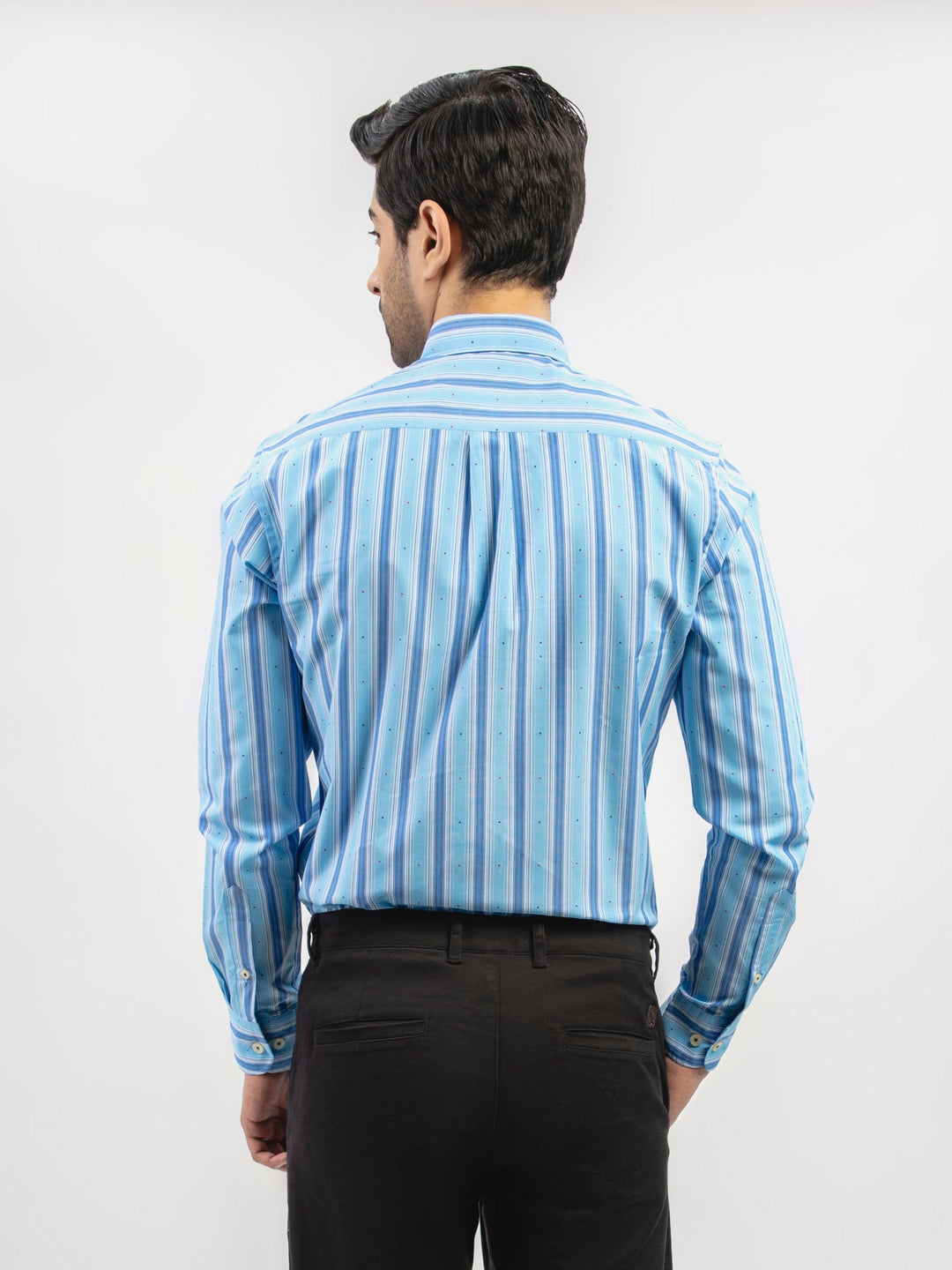 Brumano Ready To Wear Shirts Men 1 Piece Cotton Aqua Blue Striped Button Down Shirt 0-31-024-5073 - Summer Collection