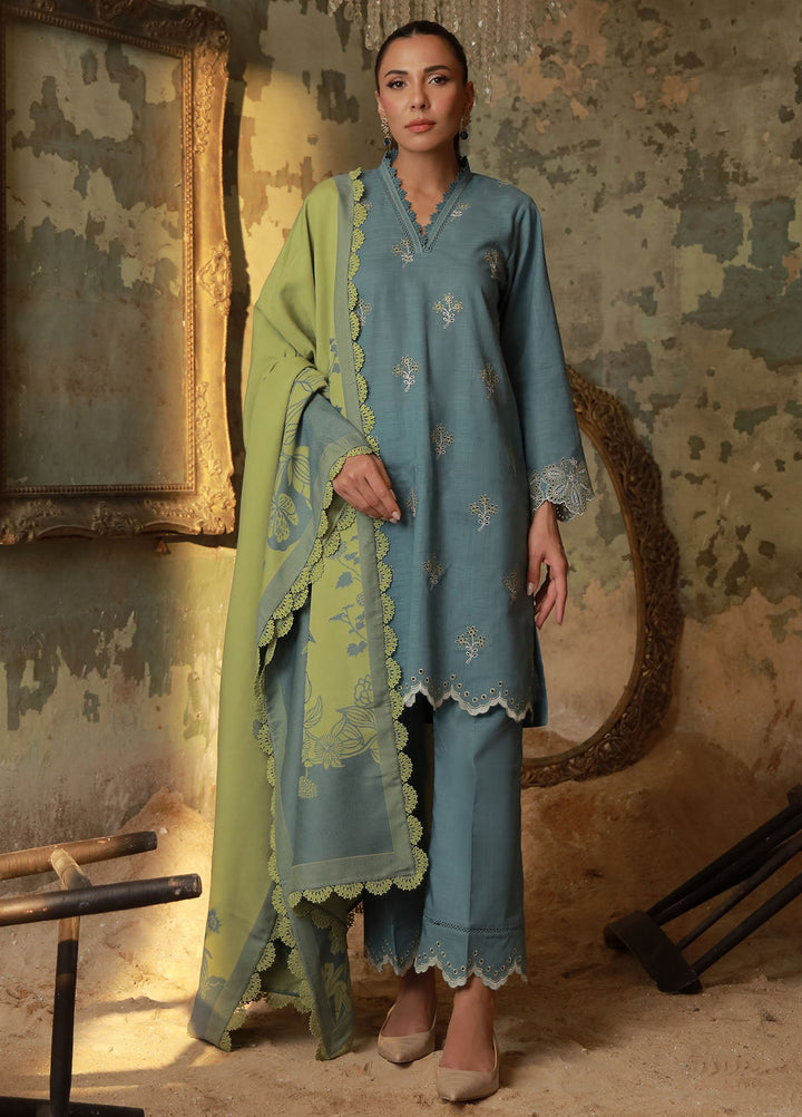 Sahar Embroidered Cross Hatch Suits Unstitched 3 Piece SHR25FU AW1-25-13 Aqua Meadow - Winter Collection
