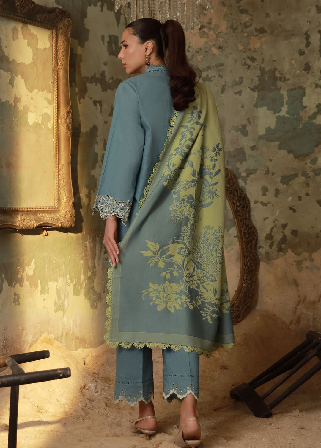 Sahar Embroidered Cross Hatch Suits Unstitched 3 Piece SHR25FU AW1-25-13 Aqua Meadow - Winter Collection