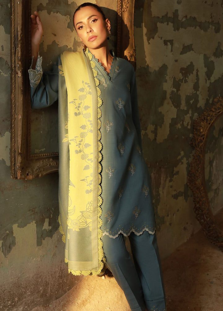 Sahar Embroidered Cross Hatch Suits Unstitched 3 Piece SHR25FU AW1-25-13 Aqua Meadow - Winter Collection
