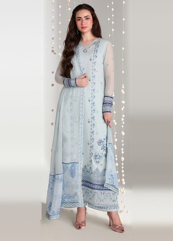 Ensembles by Azure Unstitched Embroidered Chiffon 3 Piece Suit AZ26UEF AQUARIA - Festive Collection